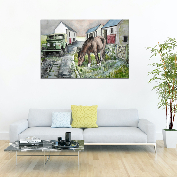 Falikép Vidéki Falu és Ló Festmény Vászonkép