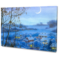 Falikép Vidék Festmény Falucska Félhold Tél Havas Házak Vászonkép
