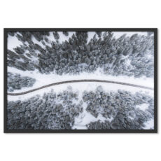 Téli Tájkép Erdő Hó Havas Természet Országút Felülről Drón Felvétel Poszter