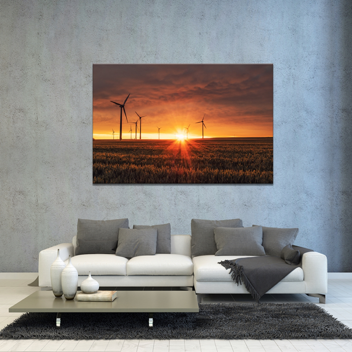 Falikép Szélturbina Zöld Energia Mező Napkelte Vászonkép