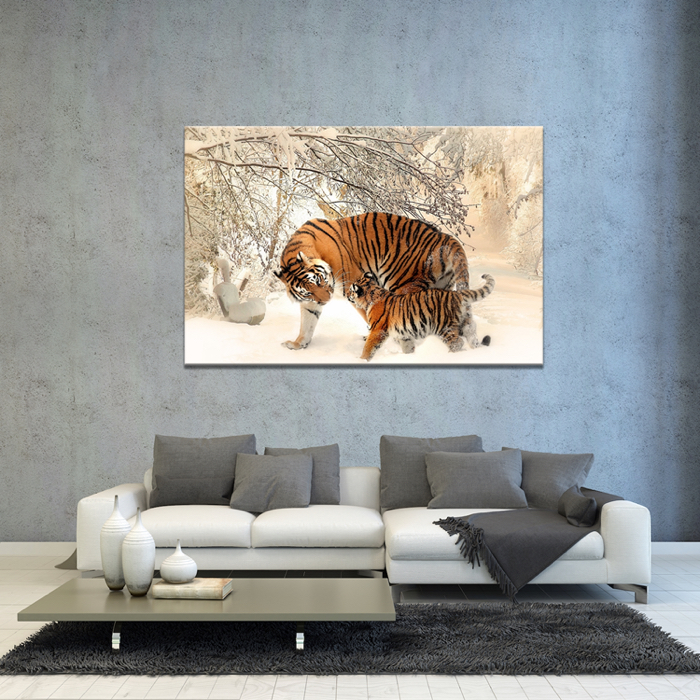 Falikép Tigrisek Télen Hóban Vászonkép