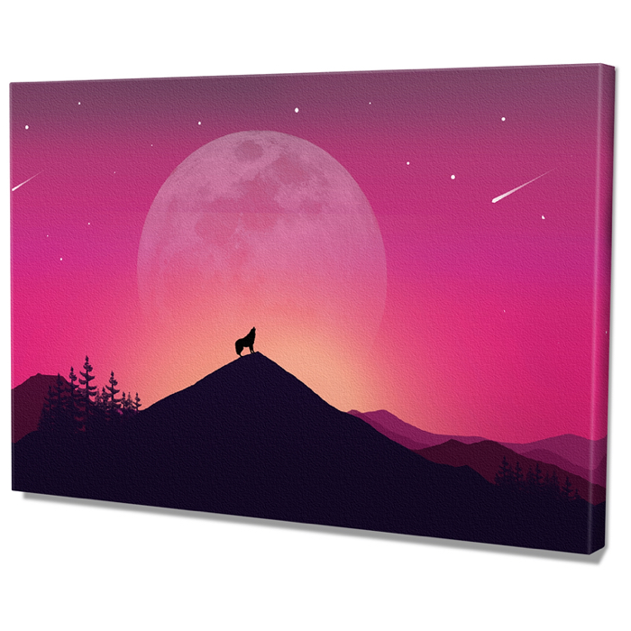 Falikép Farkas Hegyek Hold Színes Illusztráció Vászonkép