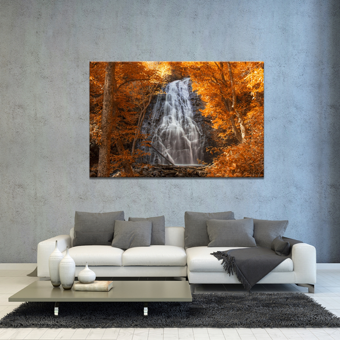 Falikép Vízesés Erdőben Ősszel Vászonkép
