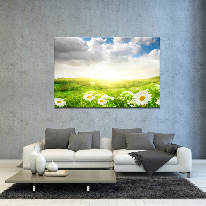 Falikép Mesés Virágos Mező Bárányfelhők Vászonkép