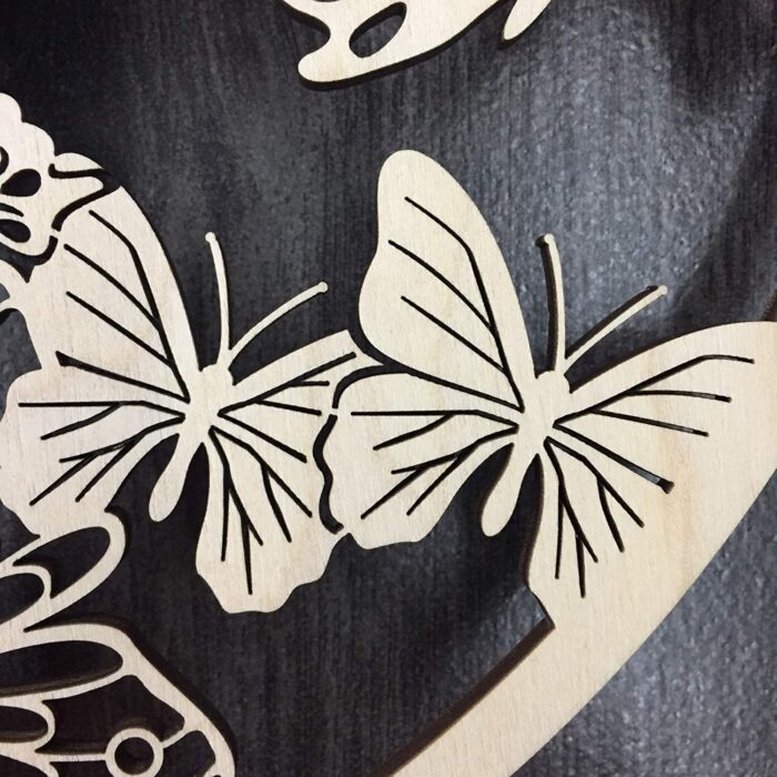Kerek Falióra Dekor, Fából, Pillangókkal, 28 cm