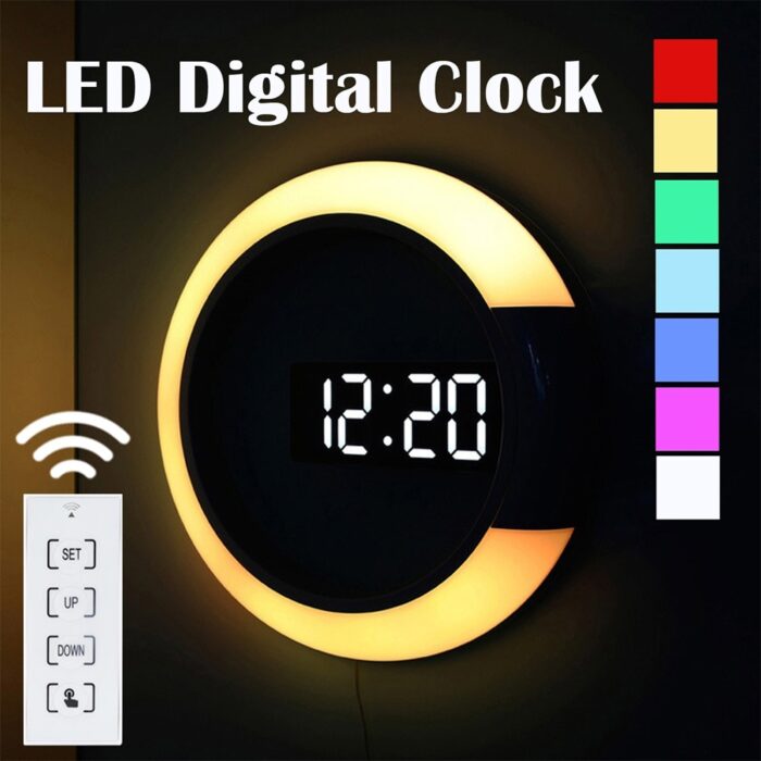 LED Világító Falióra, Állítható színekkel, Távirányítóval, 30.5 cm